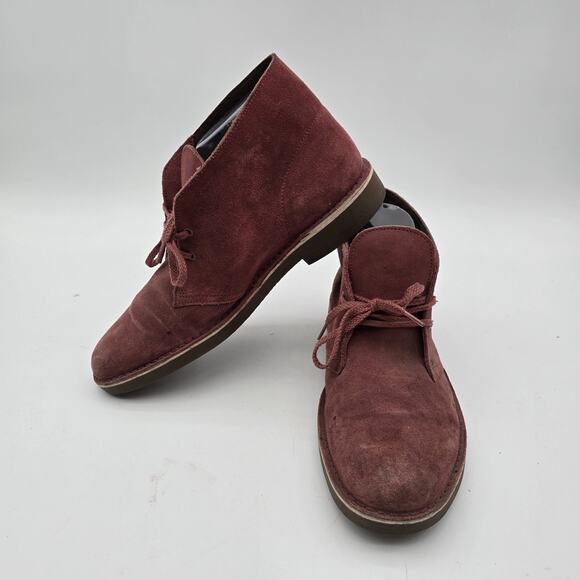 Clarks Boots Mens 9.5 Red Leather Desert Chukka Bootie Lace Up Ankle